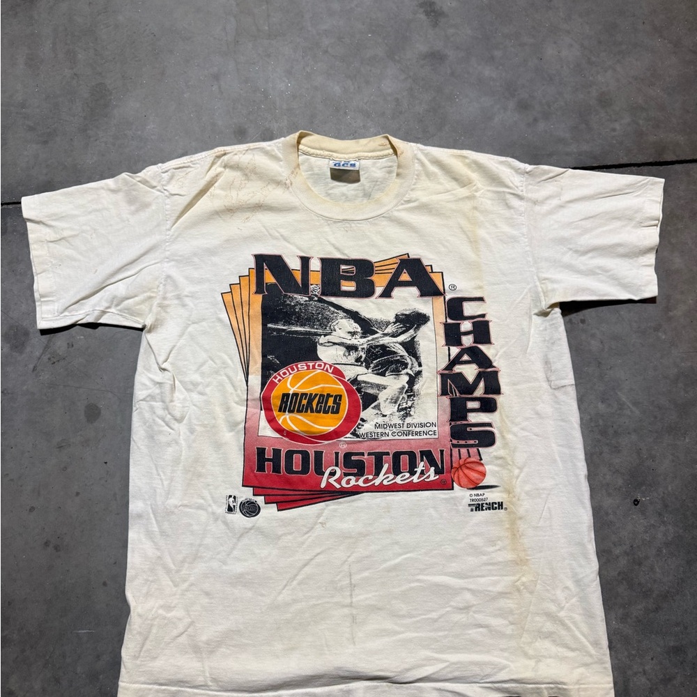 Vintage Single Stitch 90s Houston Rockets NBA Champs white T-shirt